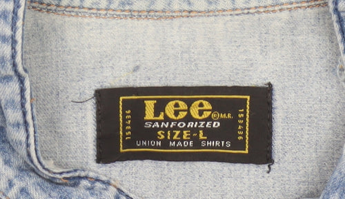 Lee Men's Blue Denim Western Button-Up Shirt Size L