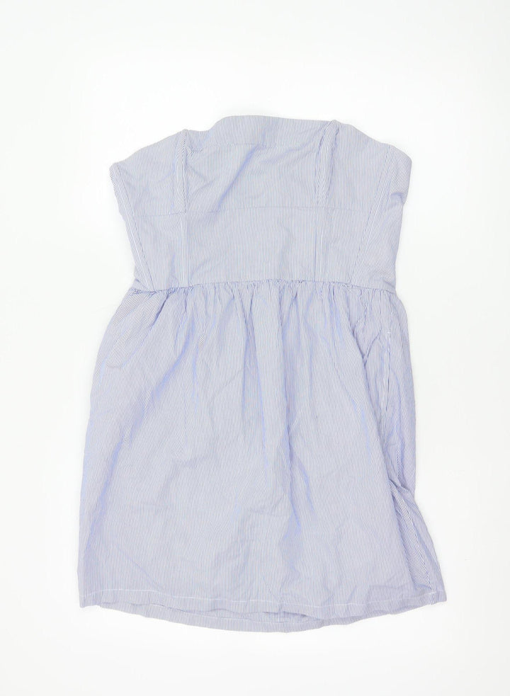 Jack Wills Women's Blue Striped Strapless Cotton Dress UK 14