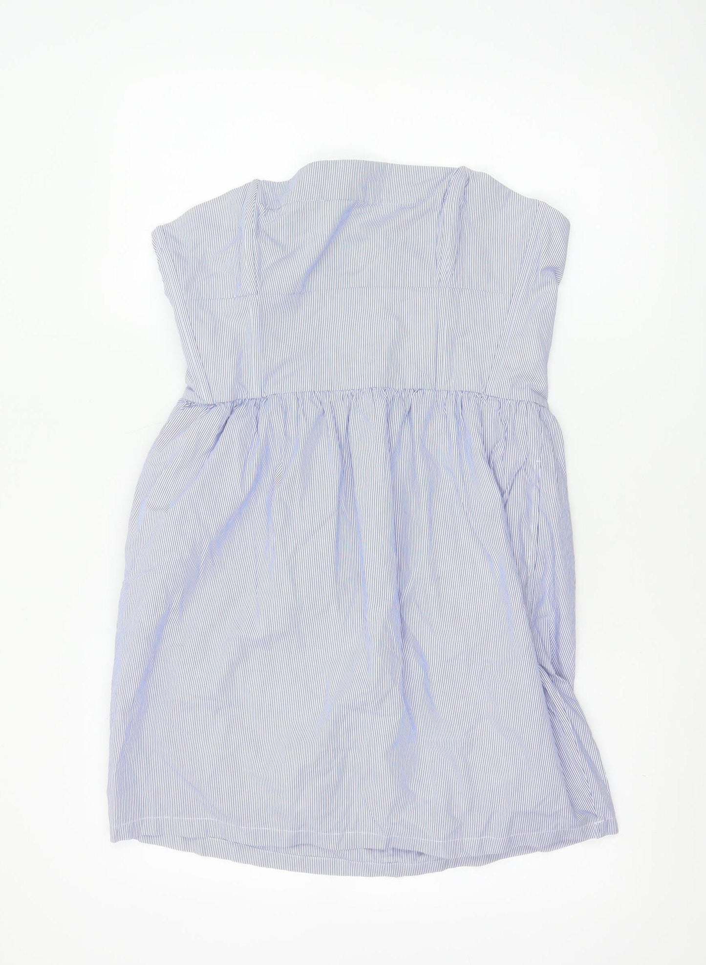 Jack Wills Women's Blue Striped Strapless Cotton Dress UK 14