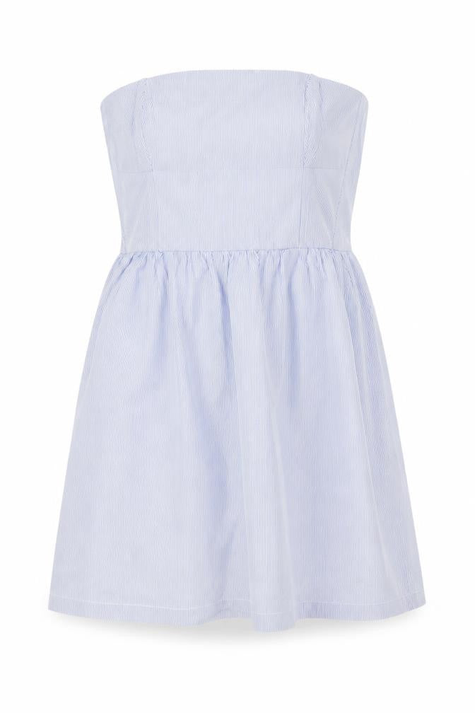 Jack Wills Women's Blue Striped Strapless Cotton Dress UK 14