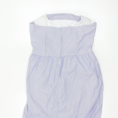 Jack Wills Women's Blue Striped Strapless Cotton Dress UK 14