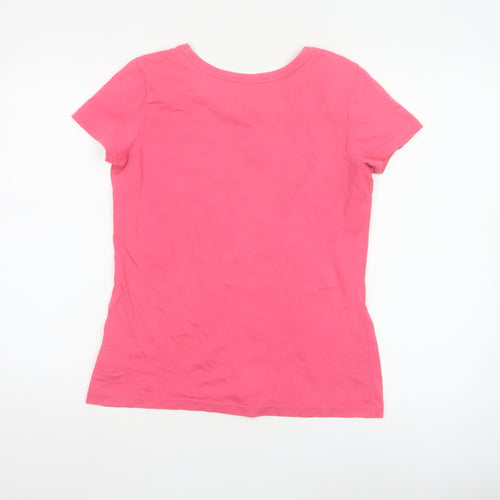 Adidas Womens Pink Graphic Climalite Sports T-Shirt Size M