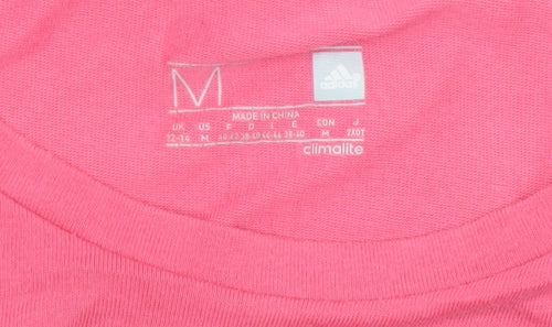 Adidas Womens Pink Graphic Climalite Sports T-Shirt Size M