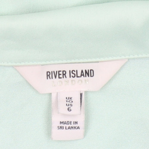 River Island Women Green Button-Up Beaded Feather Sleeve Shirt UK 10