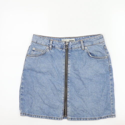Topshop Women Blue Denim Zip Front Mini Skirt Size 10 Tall