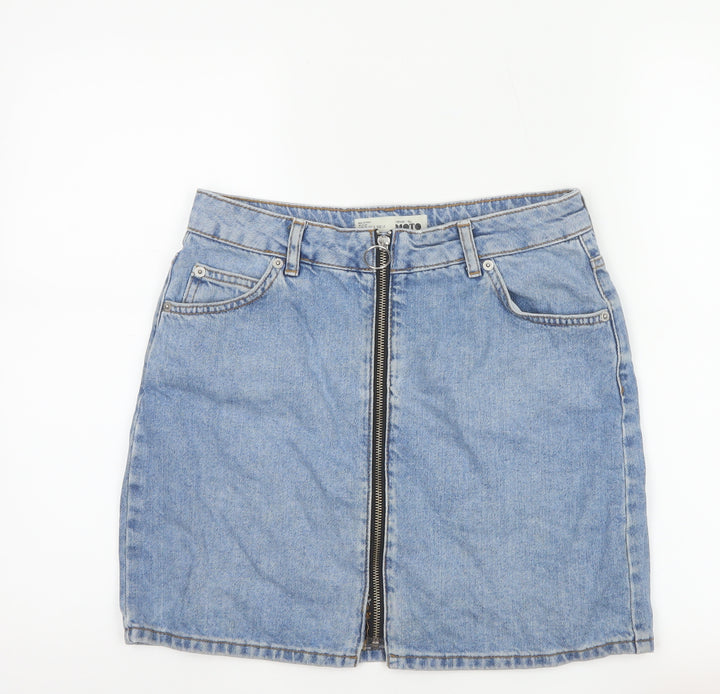 Topshop Women Blue Denim Zip Front Mini Skirt Size 10 Tall