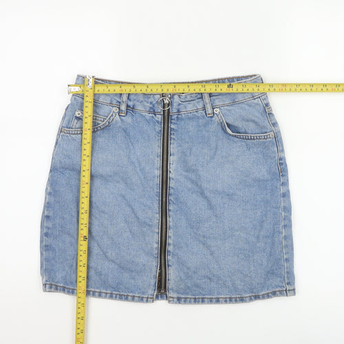 Topshop Women Blue Denim Zip Front Mini Skirt Size 10 Tall