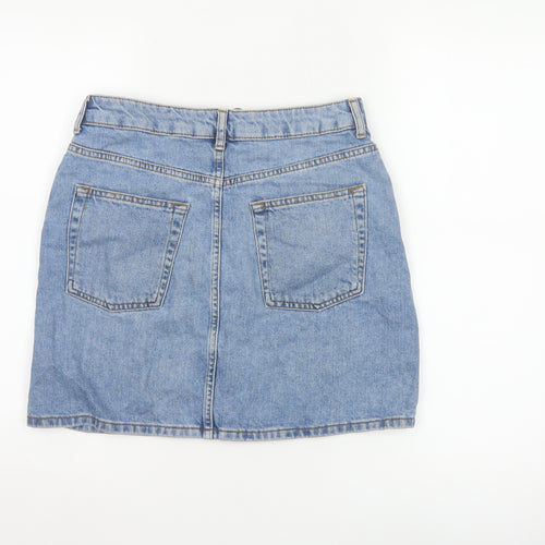 Topshop Women Blue Denim Zip Front Mini Skirt Size 10 Tall