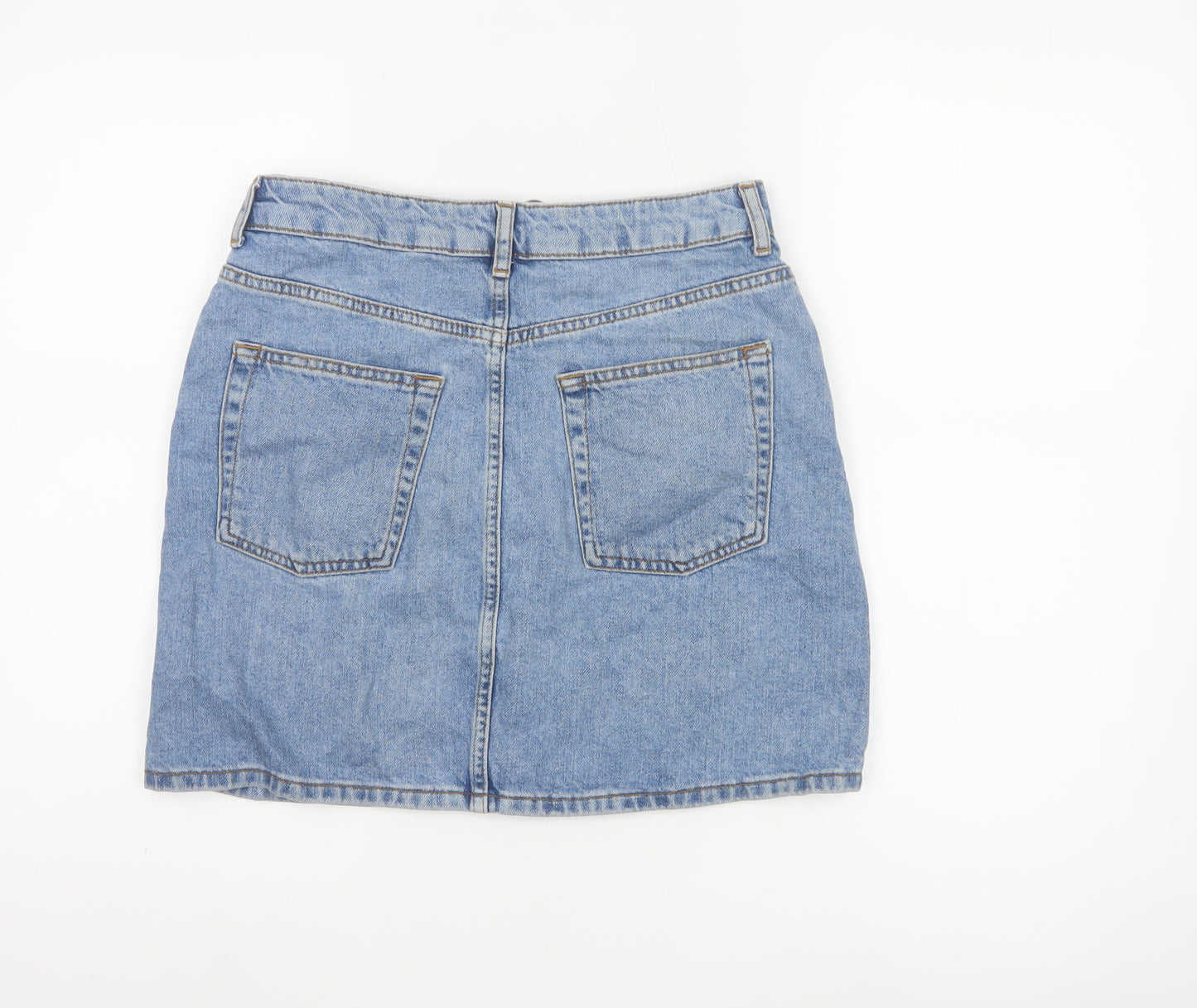 Topshop Women Blue Denim Zip Front Mini Skirt Size 10 Tall