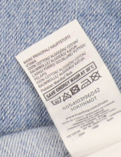 Topshop Women Blue Denim Zip Front Mini Skirt Size 10 Tall
