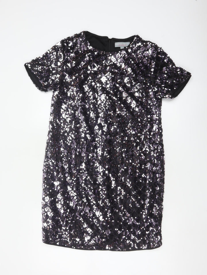 Dorothy Perkins Women Black Sequin Shift Dress UK 10 Party Short Sleeve