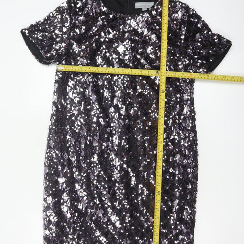 Dorothy Perkins Women Black Sequin Shift Dress UK 10 Party Short Sleeve