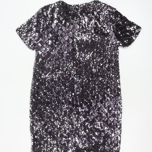 Dorothy Perkins Women Black Sequin Shift Dress UK 10 Party Short Sleeve