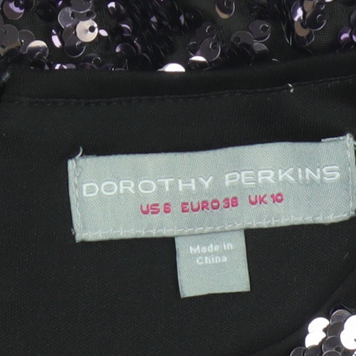 Dorothy Perkins Women Black Sequin Shift Dress UK 10 Party Short Sleeve