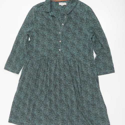 White Stuff Petite Green Shirt Dress UK 14 Modal Cotton 3/4 Sleeve