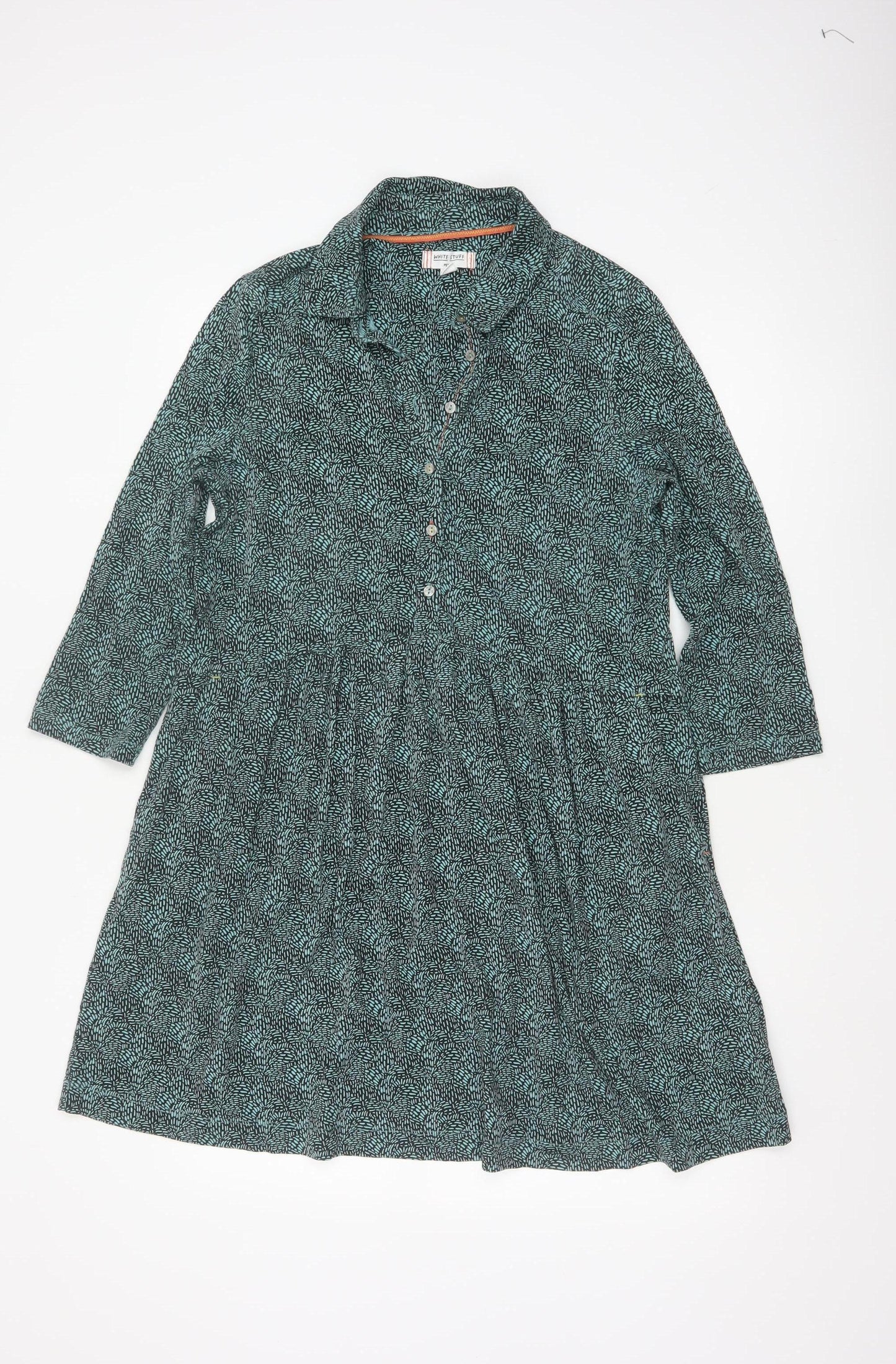 White Stuff Petite Green Shirt Dress UK 14 Modal Cotton 3/4 Sleeve