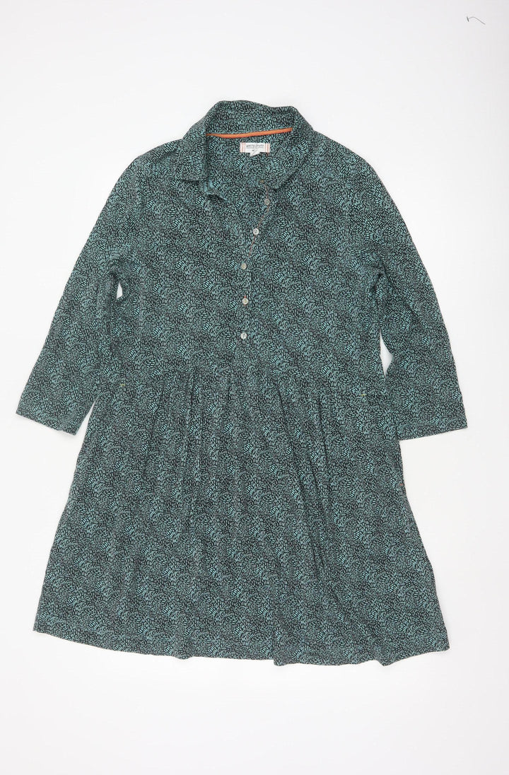 White Stuff Petite Green Shirt Dress UK 14 Modal Cotton 3/4 Sleeve
