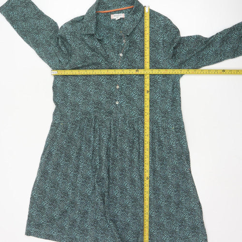 White Stuff Petite Green Shirt Dress UK 14 Modal Cotton 3/4 Sleeve