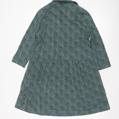 White Stuff Petite Green Shirt Dress UK 14 Modal Cotton 3/4 Sleeve