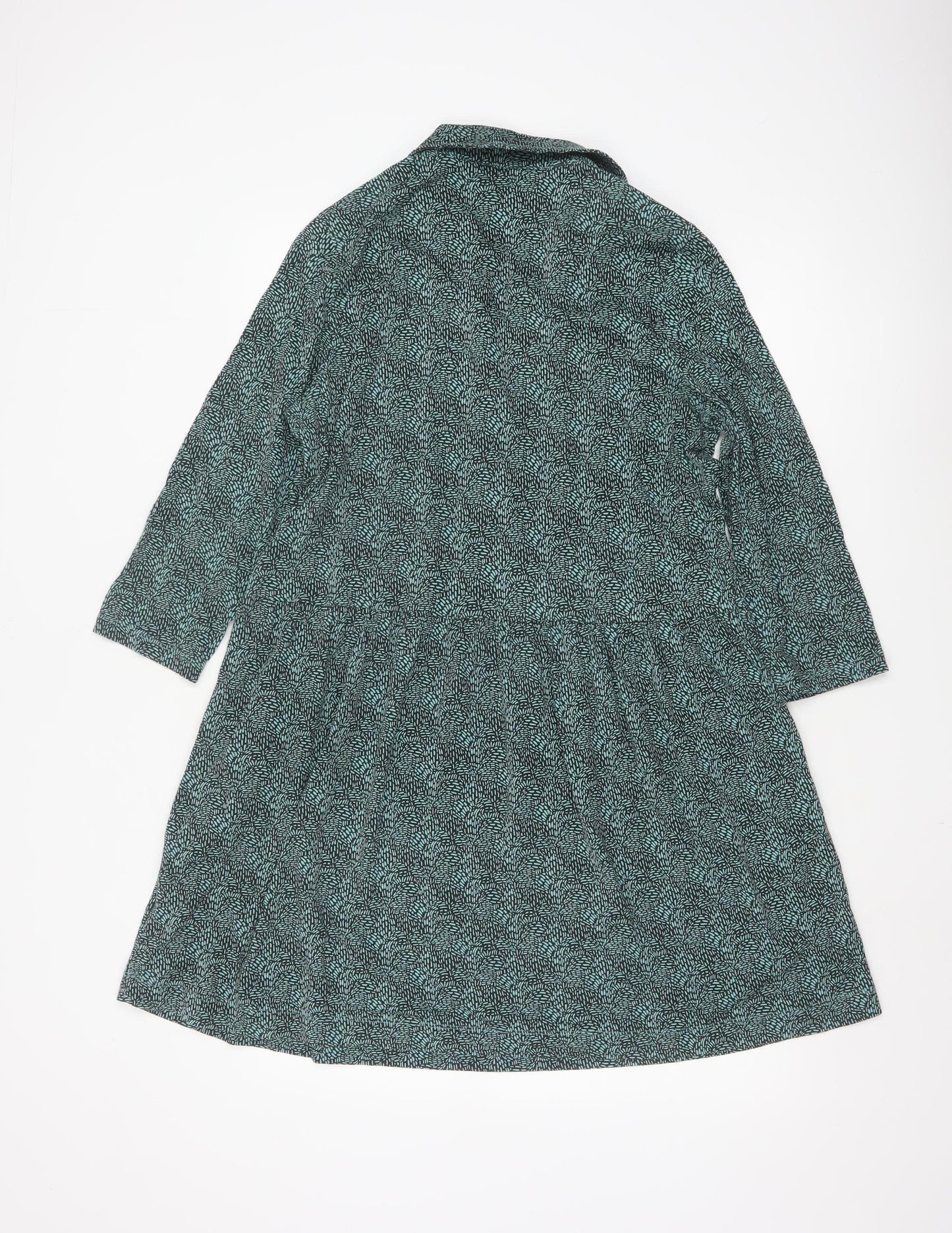 White Stuff Petite Green Shirt Dress UK 14 Modal Cotton 3/4 Sleeve