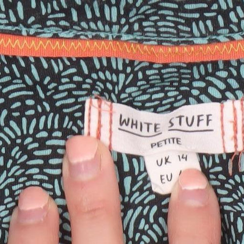 White Stuff Petite Green Shirt Dress UK 14 Modal Cotton 3/4 Sleeve