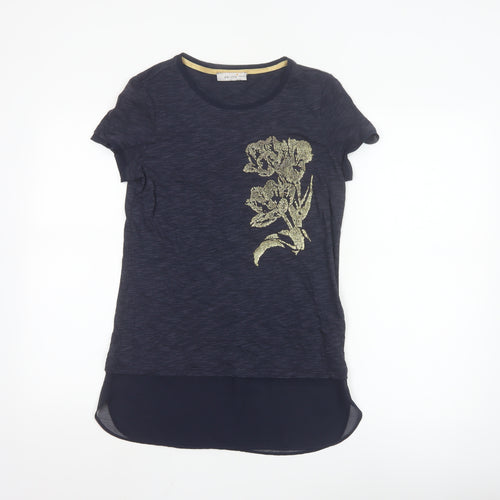 Marks and Spencer Women's Navy Floral Glitter T-Shirt Size 8