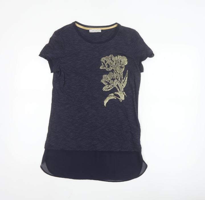 Marks and Spencer Women's Navy Floral Glitter T-Shirt Size 8