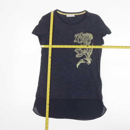 Marks and Spencer Women's Navy Floral Glitter T-Shirt Size 8