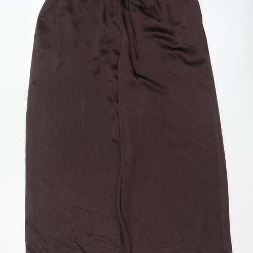 Marks and Spencer Women Brown Wide-Leg Satin Trousers Size 16