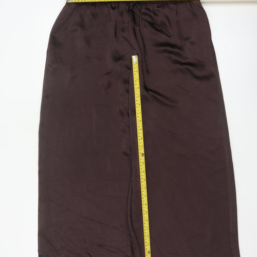 Marks and Spencer Women Brown Wide-Leg Satin Trousers Size 16