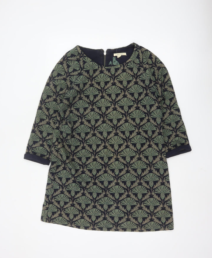 White Stuff Women's Green Geometric Jacquard Shift Dress Size 14