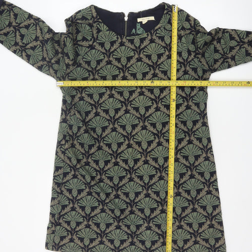 White Stuff Women's Green Geometric Jacquard Shift Dress Size 14