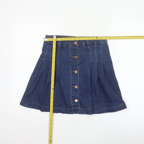 Oasis Women Blue Denim A-Line Button Front Skirt UK 10