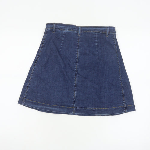 Oasis Women Blue Denim A-Line Button Front Skirt UK 10