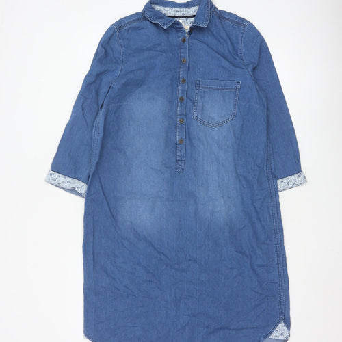 White Stuff Women's Blue Cotton Shirt Dress Size 14 Casual Denim