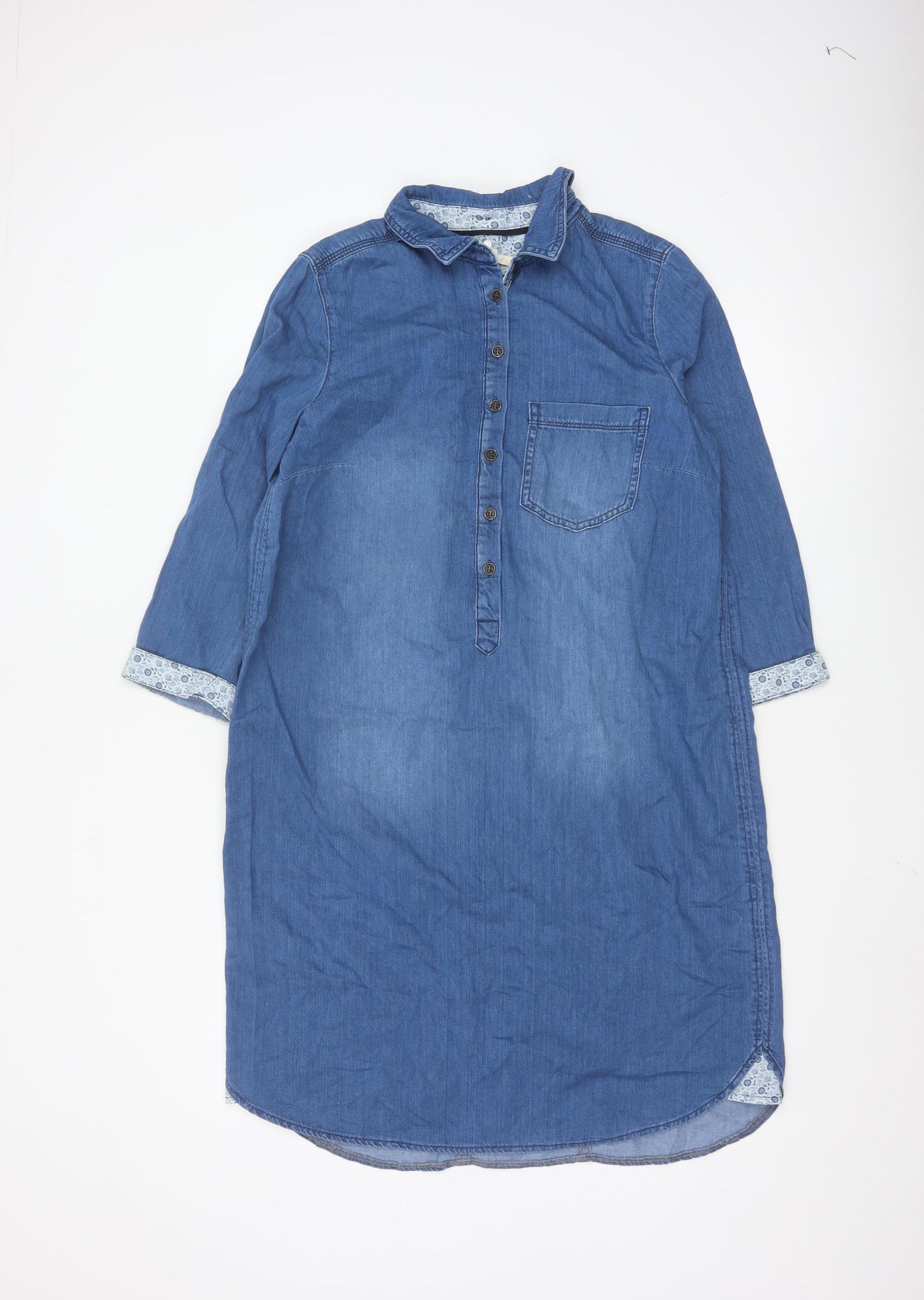 White Stuff Women's Blue Cotton Shirt Dress Size 14 Casual Denim