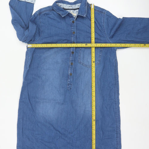 White Stuff Women's Blue Cotton Shirt Dress Size 14 Casual Denim