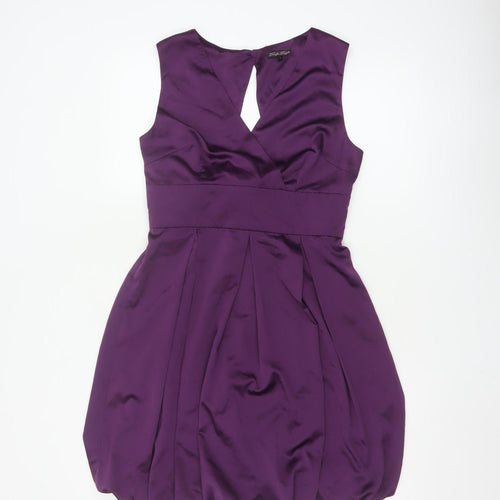 Traffic People Purple Satin Sleeveless Bubble Hem Dress L Womens