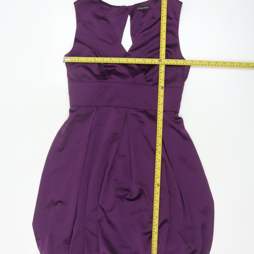 Traffic People Purple Satin Sleeveless Bubble Hem Dress L Womens