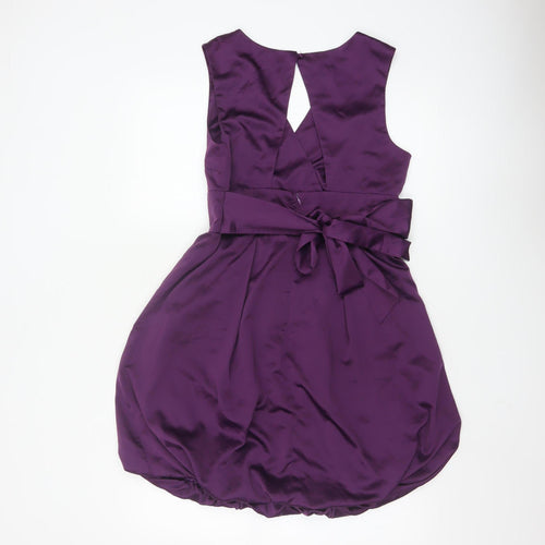 Traffic People Purple Satin Sleeveless Bubble Hem Dress L Womens