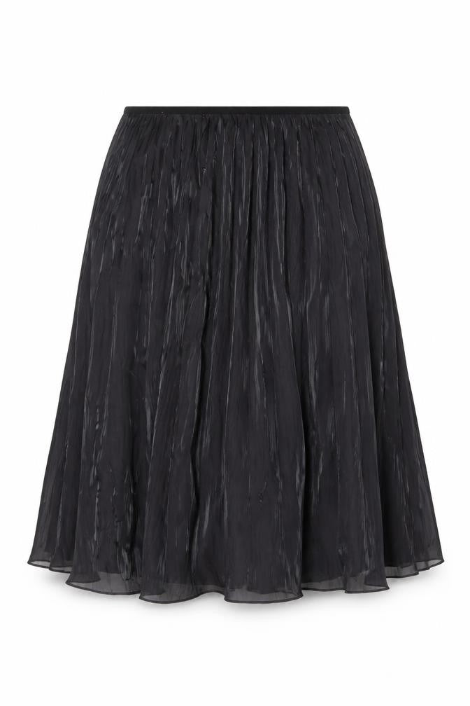 Front view of Jigsaw Women Black Pleated Midi Skirt, size 14, Polyester