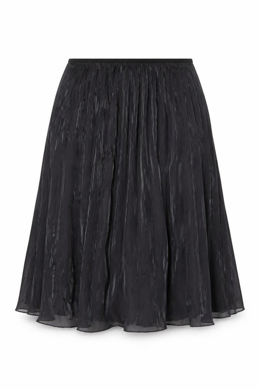 Front view of Jigsaw Women Black Pleated Midi Skirt, size 14, Polyester