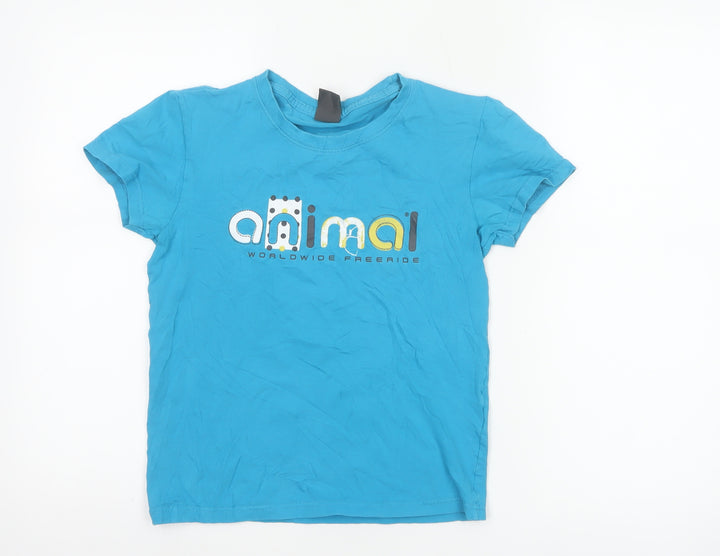 Animal Women Blue Cotton Stretch Basic T-Shirt Size 12