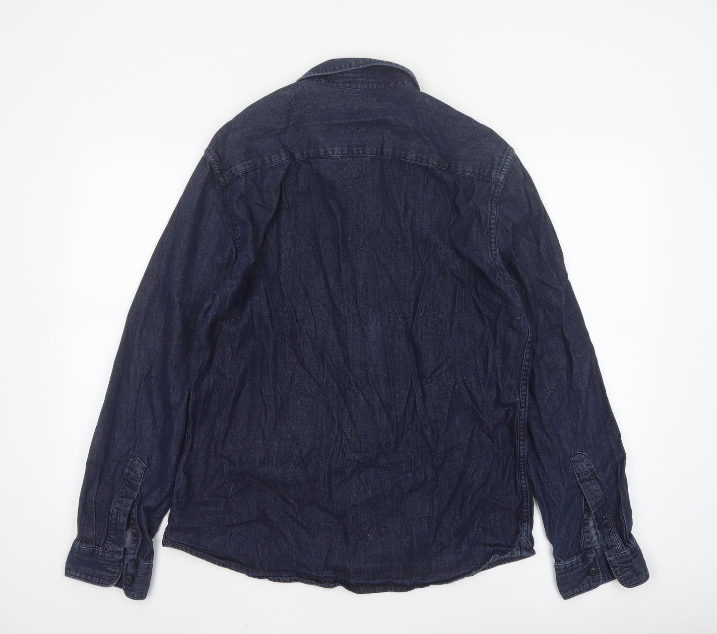 Marks and Spencer Men's Blue Denim Long Sleeve Regular Fit Shirt L