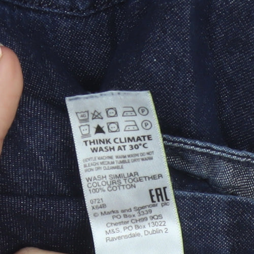 Marks and Spencer Men's Blue Denim Long Sleeve Regular Fit Shirt L