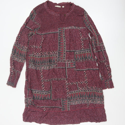 Fat Face Women Purple Geometric Shift Dress Size 10 Long Sleeve