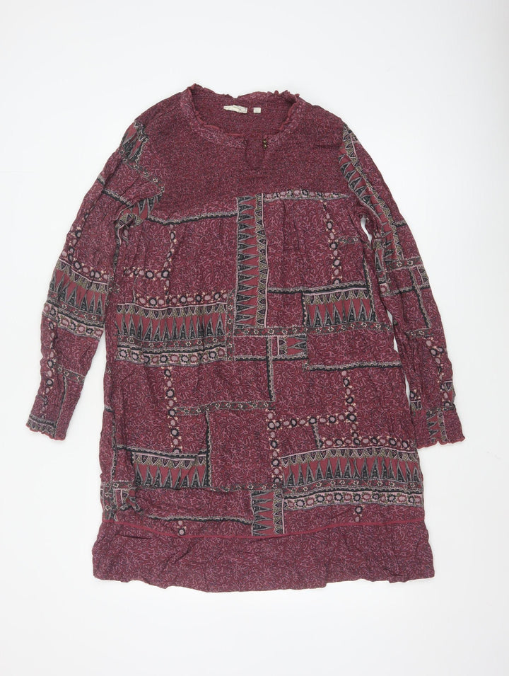 Fat Face Women Purple Geometric Shift Dress Size 10 Long Sleeve