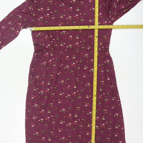 White Stuff Womens Purple Geometric V-Neck A-Line Dress Size 12
