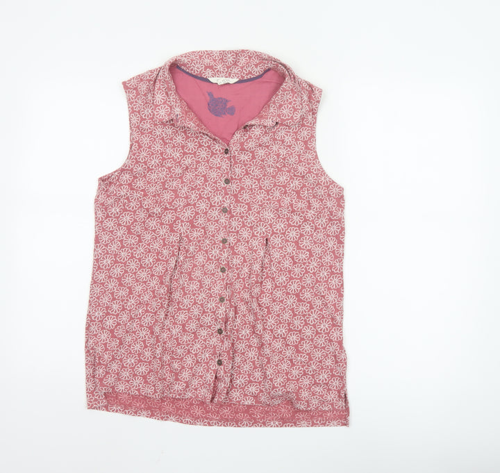 White Stuff Womens Pink Floral Sleeveless Cotton Tunic Blouse Size 12