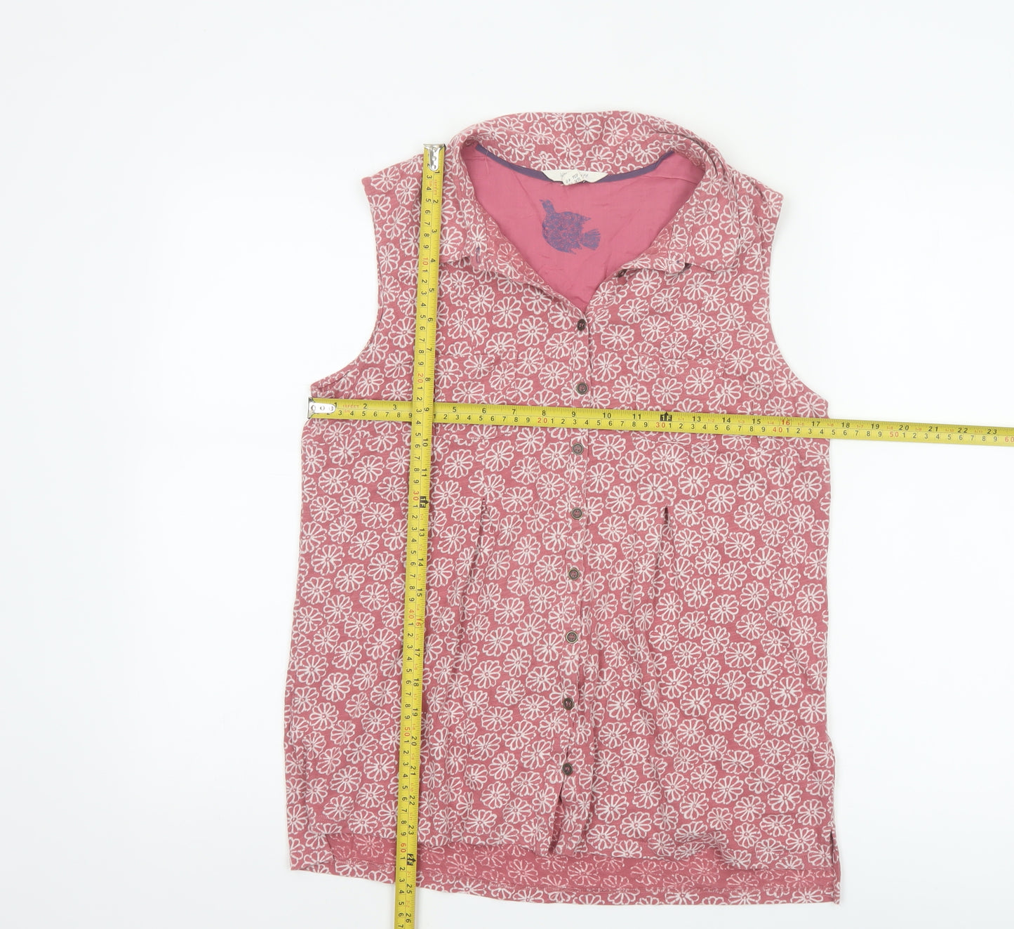 White Stuff Womens Pink Floral Sleeveless Cotton Tunic Blouse Size 12